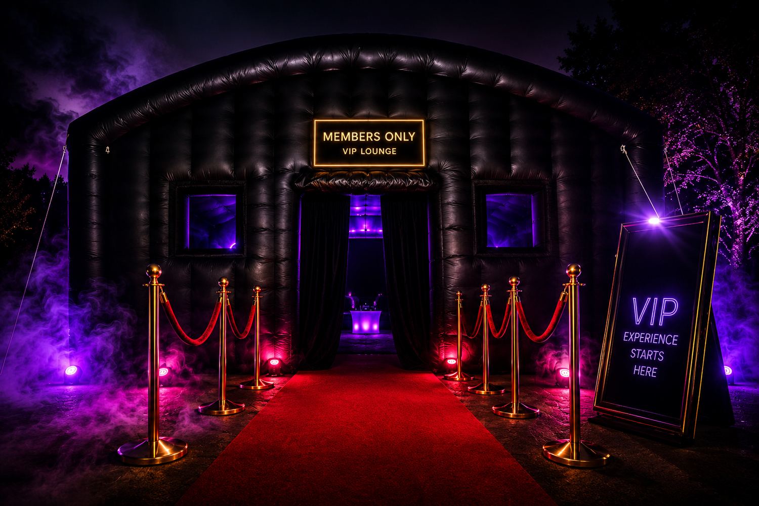 Nightclub tent glowing at night